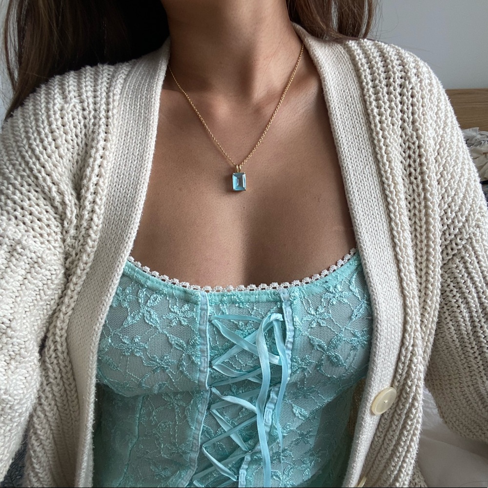 Vintage Light Blue Lace-Up Camisole Top